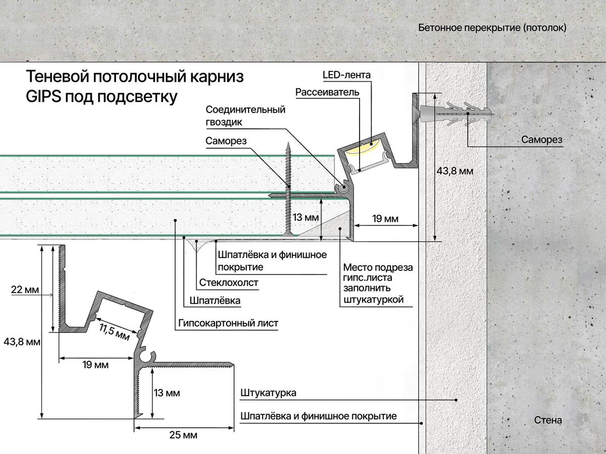Теневой потолочный карниз LACONISTIQ GIPS под подсветку - Вид 24
