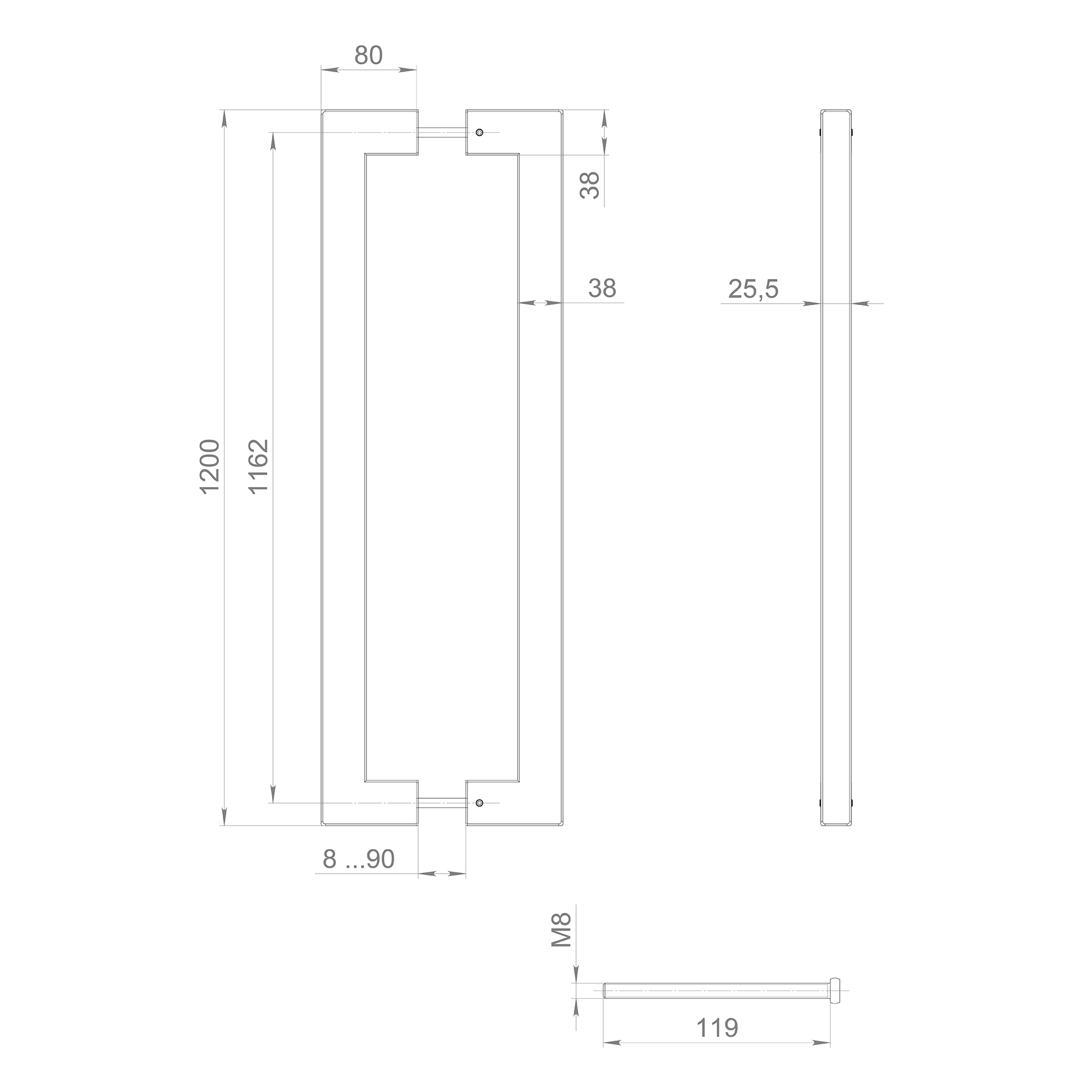 Ручка-скоба Fuaro (Фуаро) PULL.PH38/1200.26 INOX 304 (PH-26-38/1200-INOX) BLACK - Вид 2