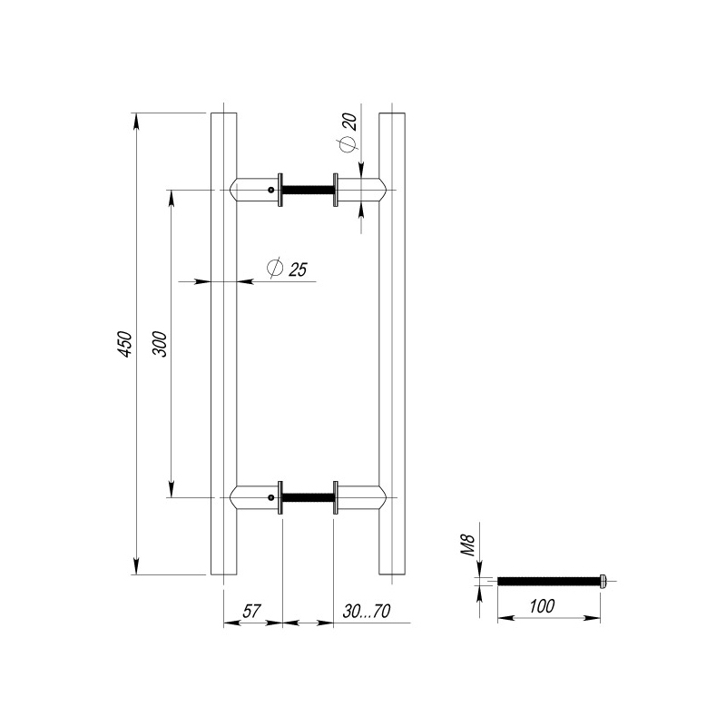 Ручка-скоба Fuaro (Фуаро) PULL.PH25/300.22 INOX 304 (PH-22-25/300-INOX) - Вид 3