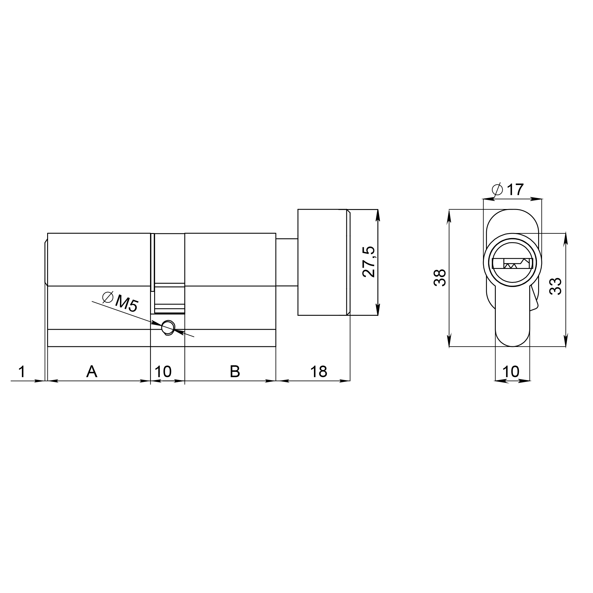 Цилиндровый Fuaro (Фуаро) механизм (200 ZM/60) 2000ZM Knob 60 (25+10+25) BL-24 черный 5Key с вертушкой - Вид 2