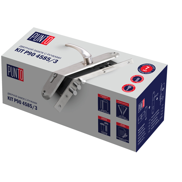 Замок Punto (Пунто) цилиндровый в комплекте с ручкой LOCKSET90.CRONA.4585-3 (KIT P90 4585/3 CRONA) SN мат.никель - Вид 4