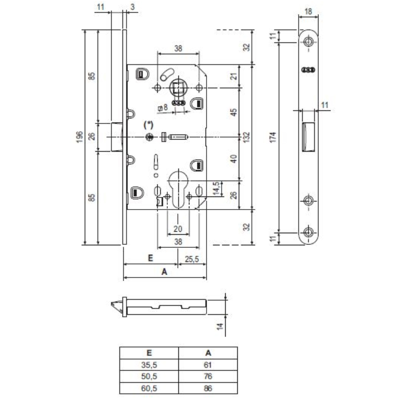 Корпус замка AGB (АГБ) под цилиндр MEDIANA EVOLUTION B01103.50.03.567 с отв. планкой B01000.13 (латунь) - Вид 2