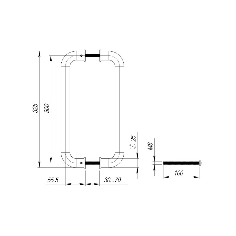 Ручка-скоба Fuaro (Фуаро) PULL.PH25/300.21 INOX 304 (PH-21-25/300-INOX) - Вид 3