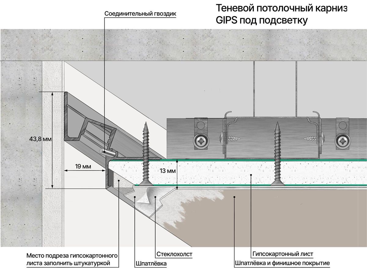 Теневой потолочный карниз LACONISTIQ GIPS под подсветку - Вид 21