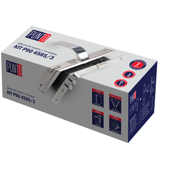 Замок цилиндровый Punto (Пунто) с ручкой LOCKSET90.ORION.4585-3 (KIT P90 4585/3 ORION) SN/CP мат.никель/хром - Вид 4