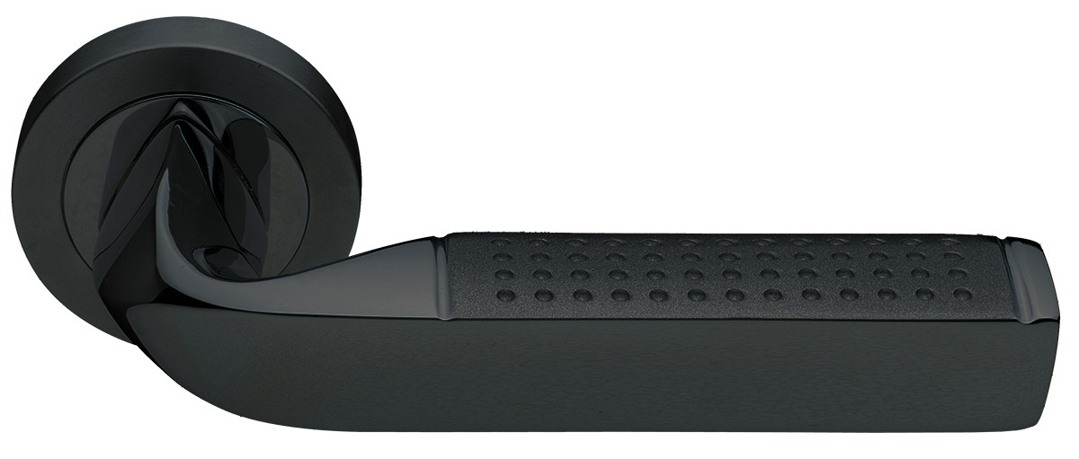 Ручка дверная MATRIX R2 NERO-ST на круглой розетке,на круглой розетке цвет черный soft touch