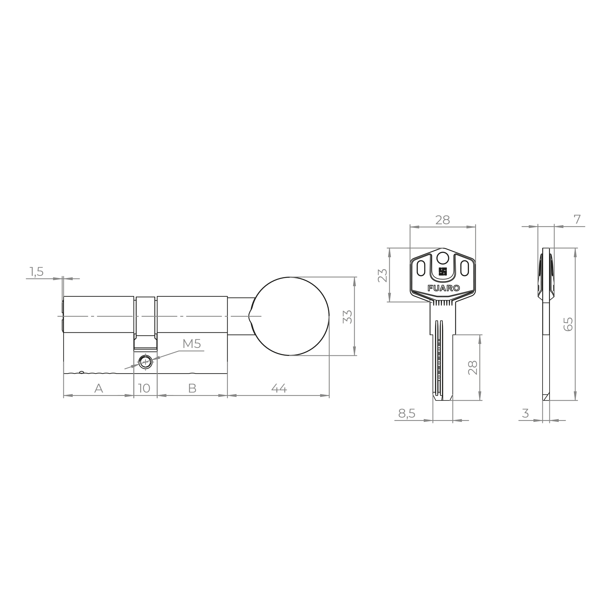 Цилиндровый Fuaro (Фуаро) механизм (D-PRO502/110) D-PRO5002Knob110(45+10+55) CP хром 5Key - Вид 2
