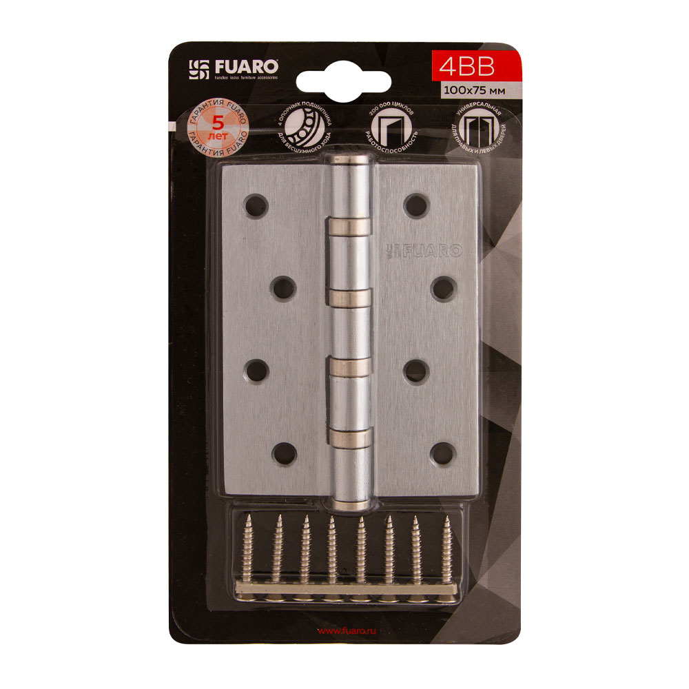 Петля Fuaro (Фуаро) универсальная IN4400U-BL SSC (4BB/BL 100x75x2,5) сатинированный хром БЛИСТЕР - Вид 3