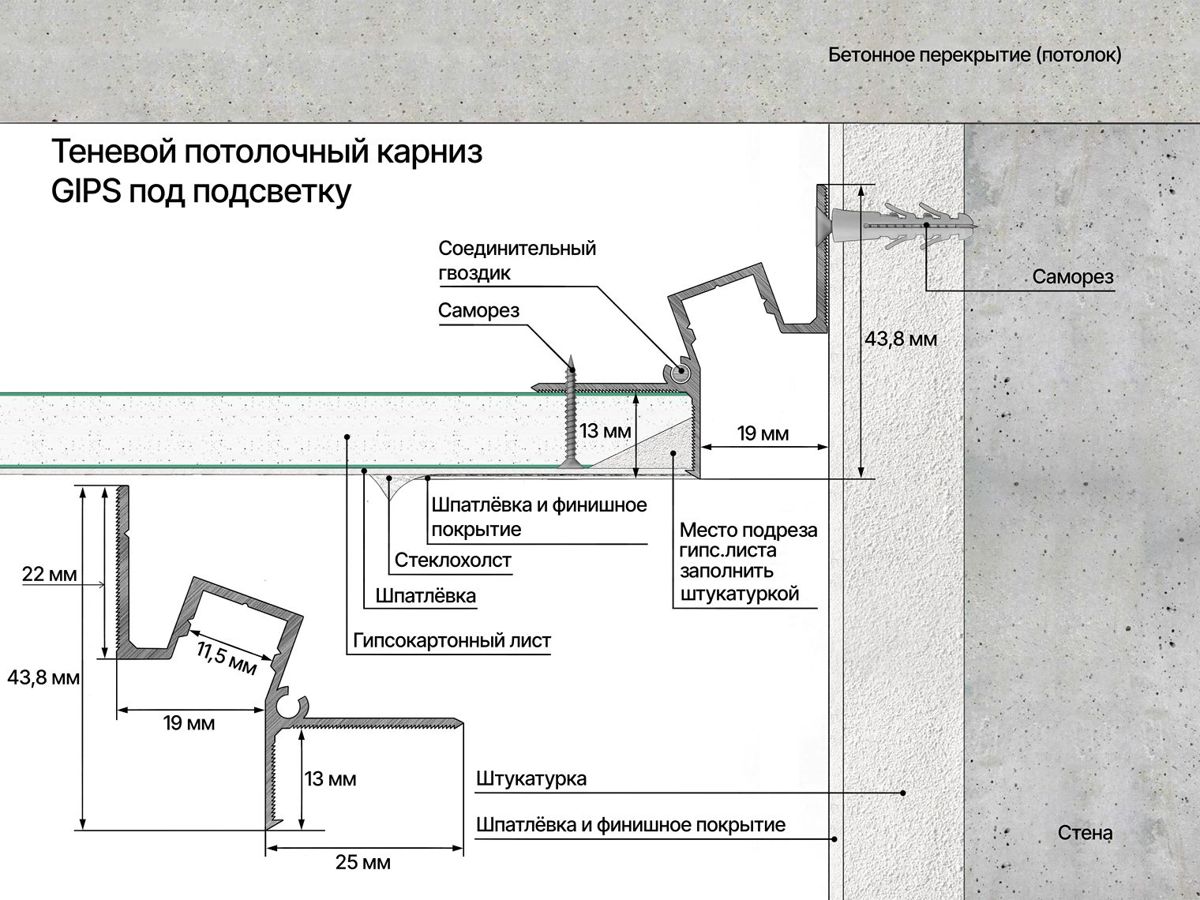 Теневой потолочный карниз LACONISTIQ GIPS под подсветку - Вид 22