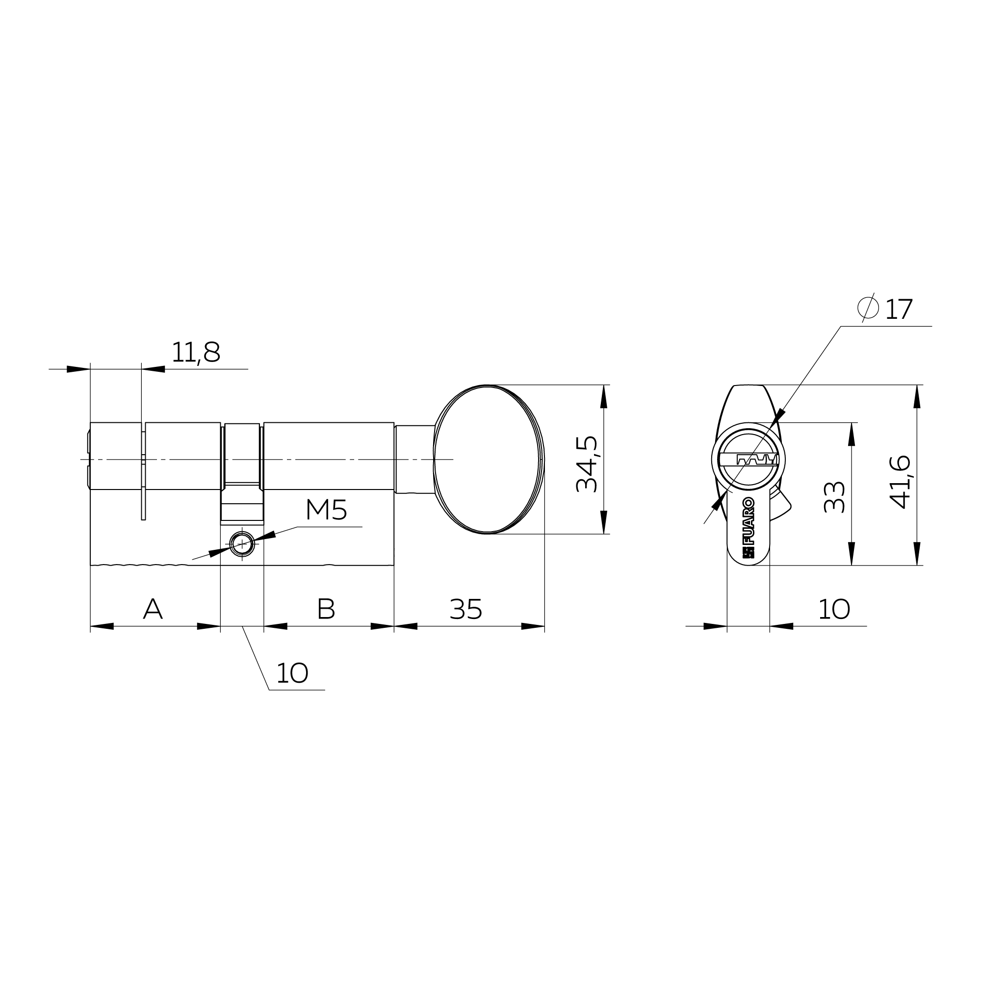Цилиндровый Fuaro (Фуаро) механизм 3 класса безопасности G-PRO5002 Knob 110 (50+10+50) SSC 5Key - Вид 2