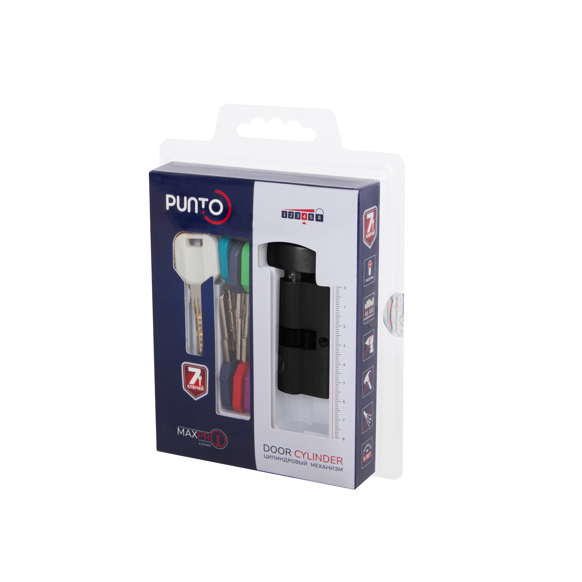 Цилиндровый Punto (Пунто) механизм MaxPro7002Knob52mm(21+10+21) GR графит 7key с вертушкой - Вид 3