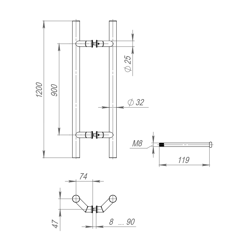 Ручка-скоба Fuaro (Фуаро) PULL.PH32/1200.45 INOX 304 (PH-45-32/1200-INOX) - Вид 2
