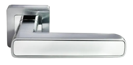 Ручка дверная FLEX MH-44 SC/CP-S55 раздельная на квадратной розетке, цвет матовый хром/хром, ЦАМ