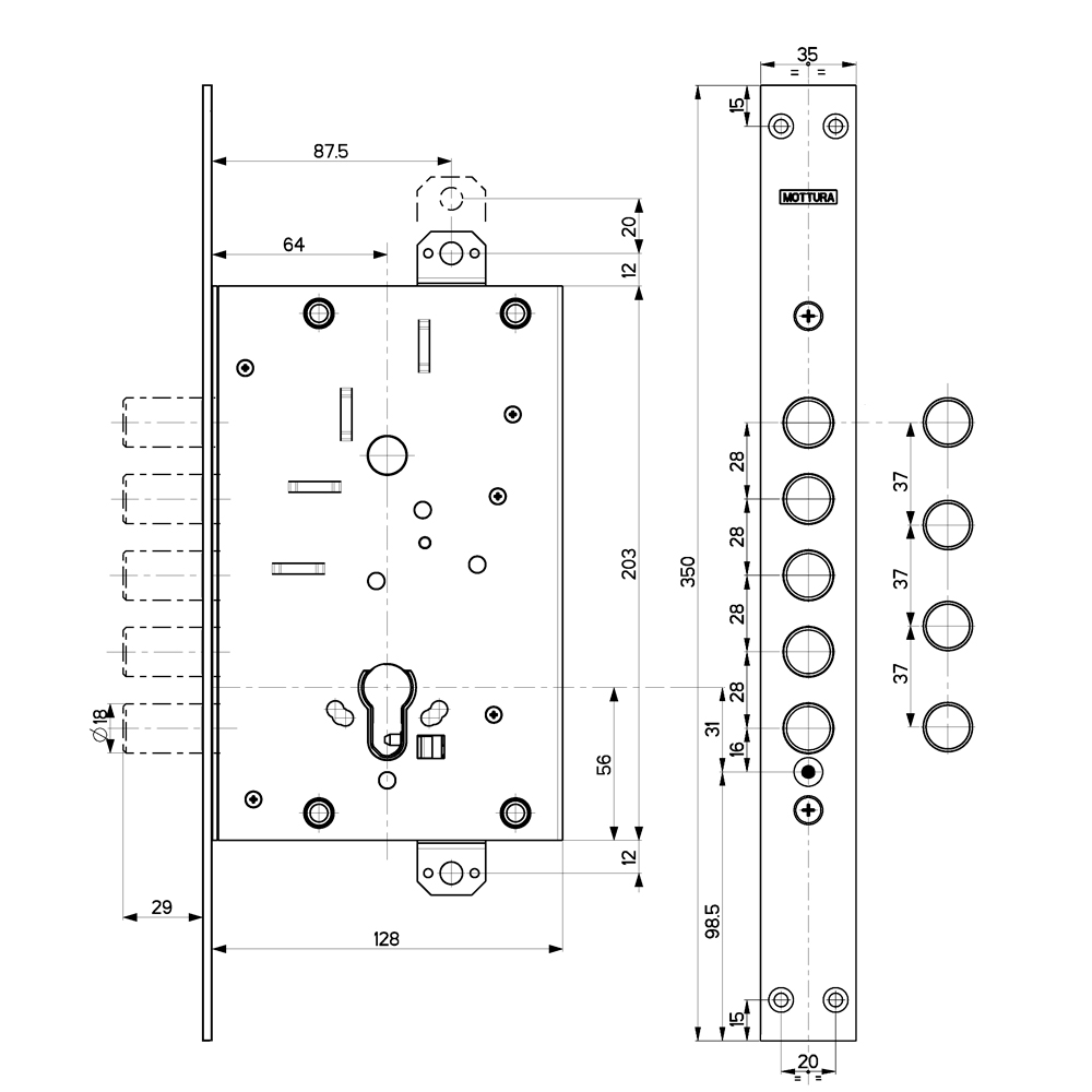 Корпус Mottura (Моттура) врезного замка 82.525W800B - Вид 2