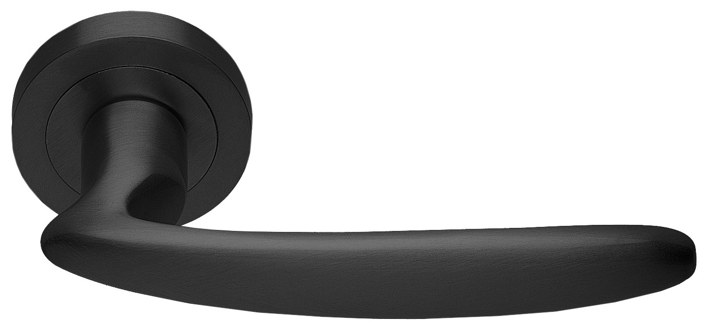 Ручка дверная FLAMINGO R2 NERO-ST на круглой розетке,на круглой розетке цвет черный soft touch