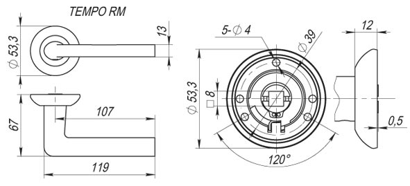 Ручка Fuaro (Фуаро) раздельная R.RM54.TEMPO (TEMPO RM) SN/CP-3 матовый никель/хром - Вид 2