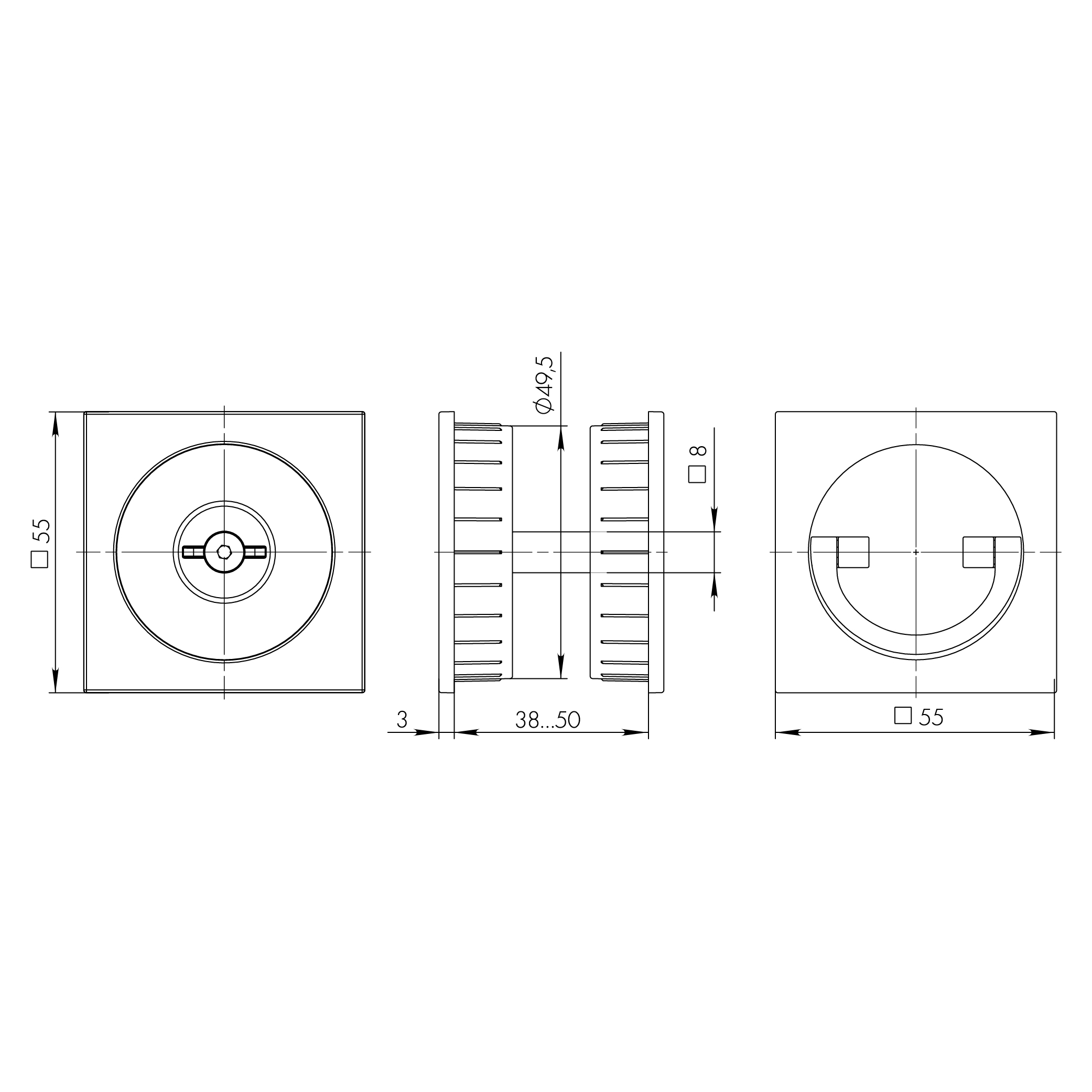 Ручка поворотная Armadillo (Армадилло) для раздвижных дверей SH.QUADRO55.BK8 BL-26 черный - Вид 2