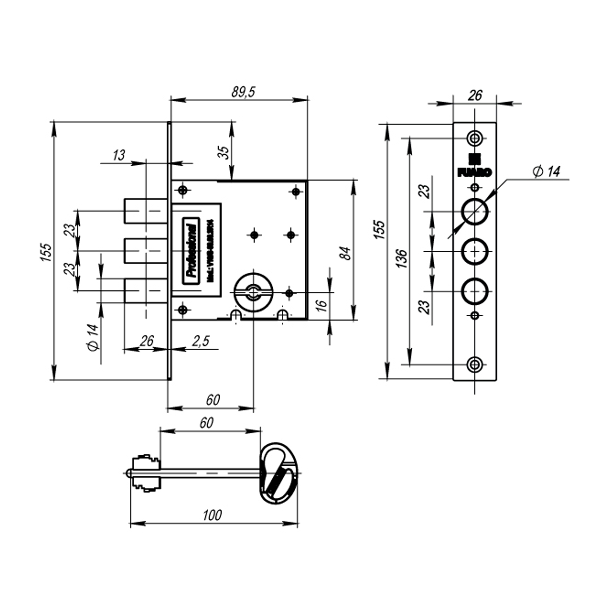Замок Fuaro (Фуаро) врезной сувальдный MDV10/S-60.00.3R14 4key - Вид 2