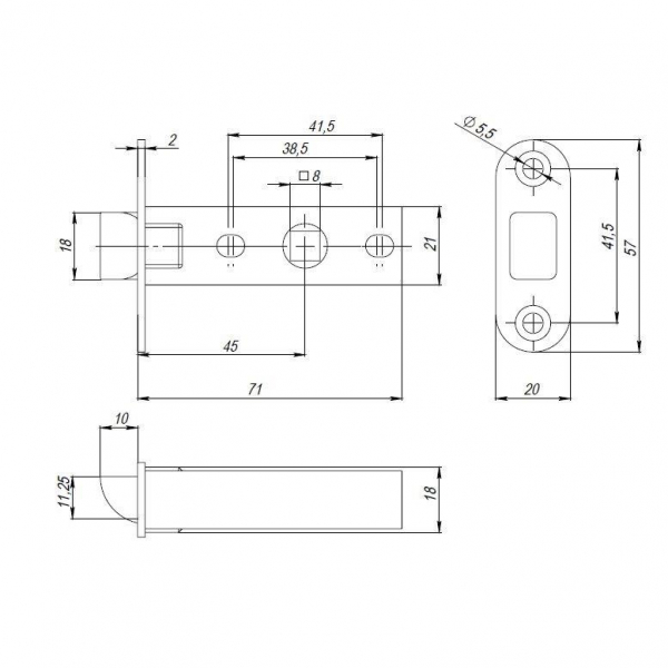 Защелка Punto (Пунто) PLASTPL45-R20 (PL45-R20) (врезная) SN мат. никель тех.упаковка без ответной планки - Вид 2