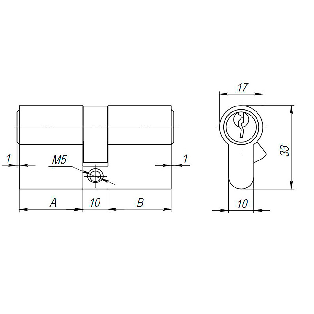 Цилиндровый Ajax (Аякс) механизм (AX100/60) AX1000Key60 (25+10+25) CP хром - Вид 2