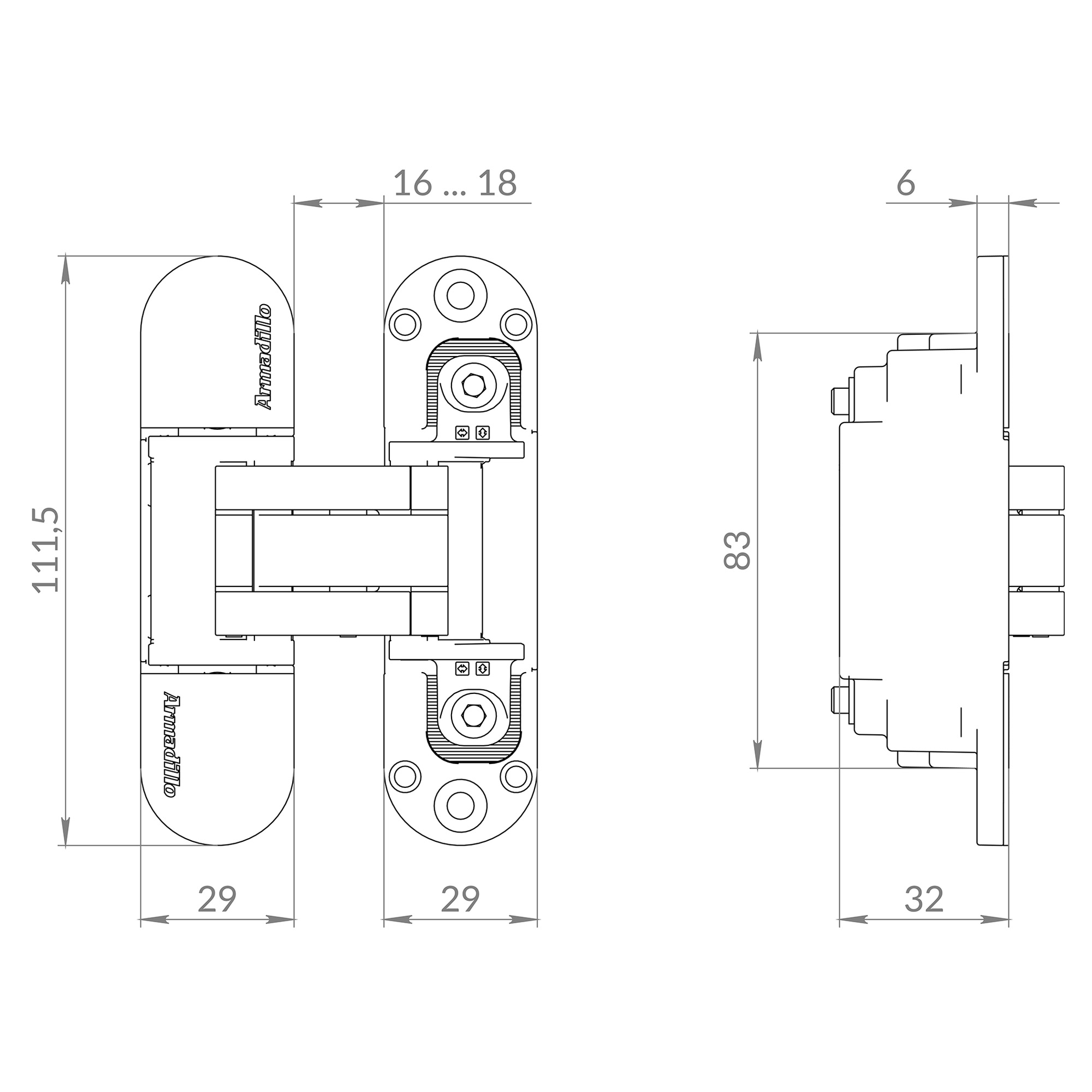 Петля Armadillo (Армадилло) скрытой установки U3D6002.TG BL черный - Вид 2