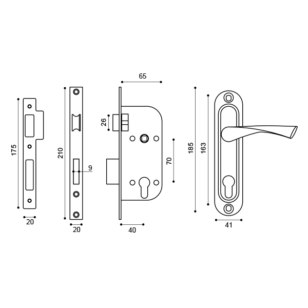 Замок Punto (Пунто) цилиндровый в комплекте с ручкой LOCKSET16.CRONA.4070-1 (KIT P16 4070 CRONA) AB бронза - Вид 3