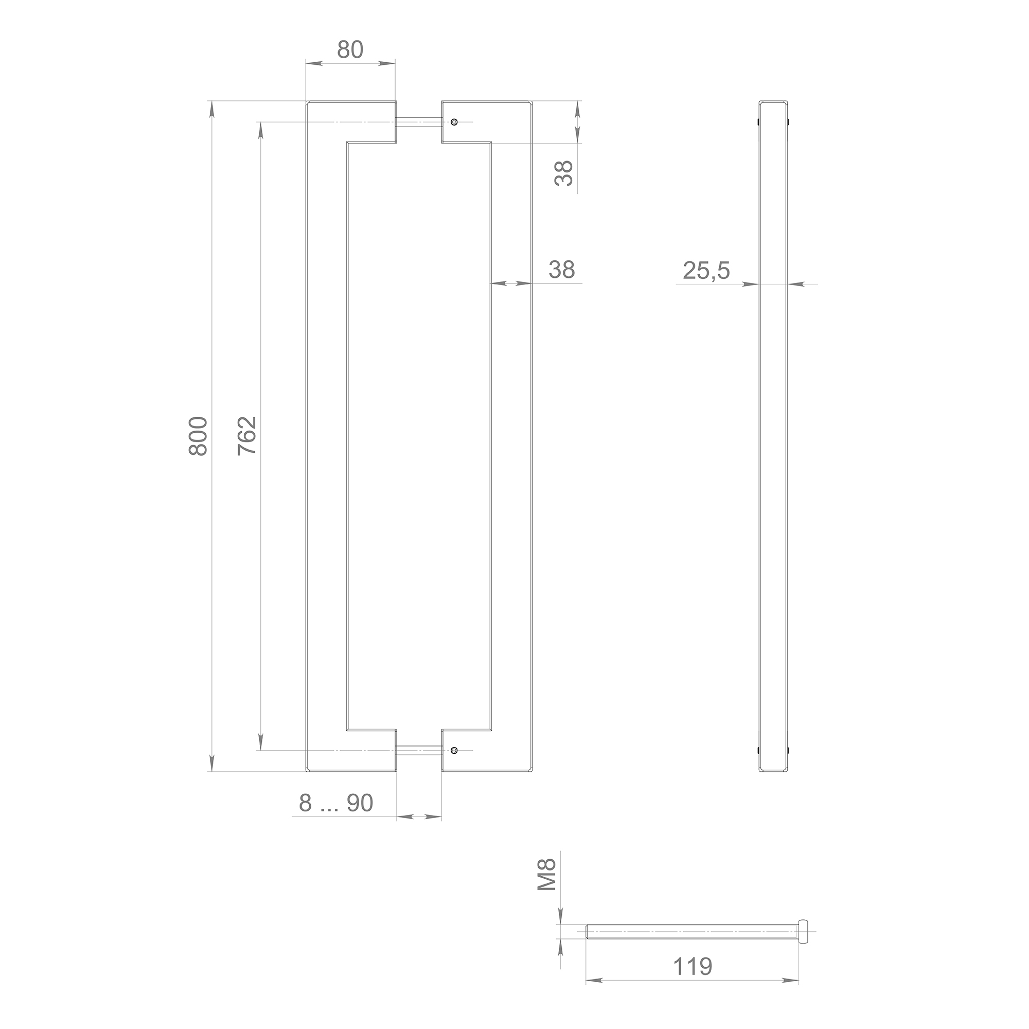 Ручка-скоба Fuaro (Фуаро) PULL.PH38/800.26 INOX 304 (PH-26-38/800-INOX) BLACK - Вид 2