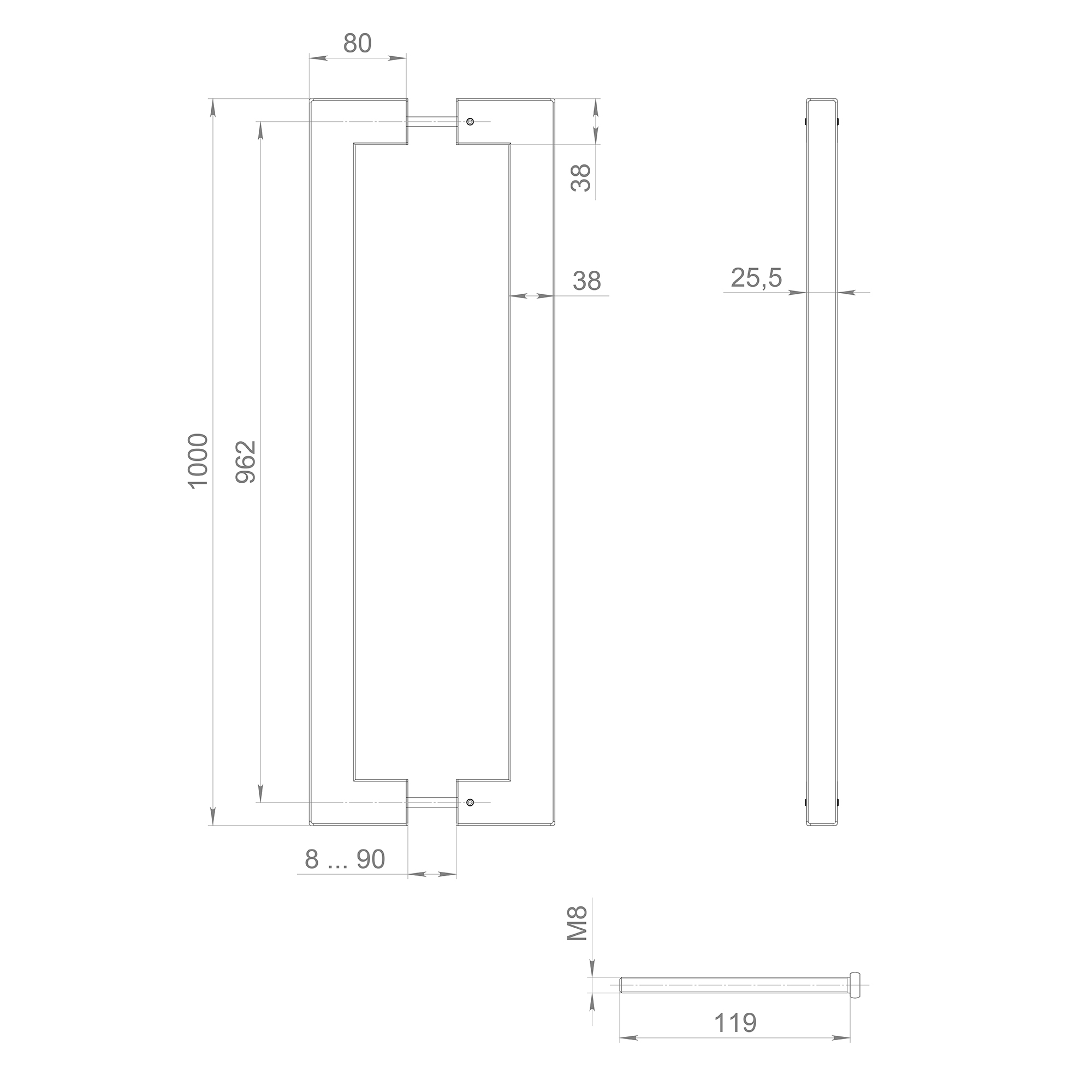 Ручка-скоба Fuaro (Фуаро) PULL.PH38/1000.26 INOX 304 (PH-26-38/1000-INOX) BLACK - Вид 2