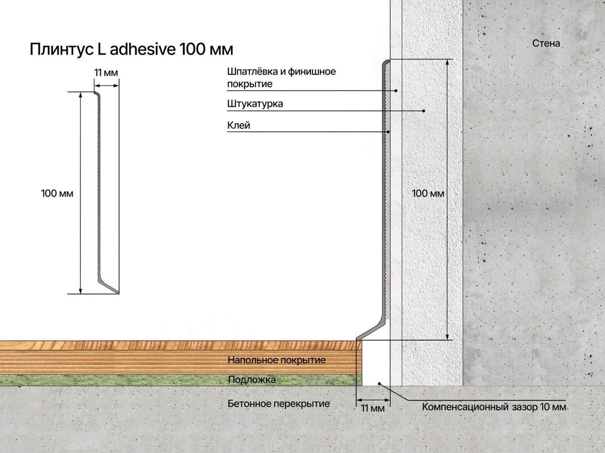 Плинтус алюминиевый ADHESIVE - Вид 18