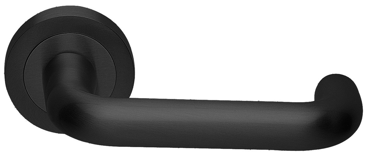 Ручка дверная IRIS R2 NERO-ST на круглой розетке,на круглой розетке цвет черный soft touch