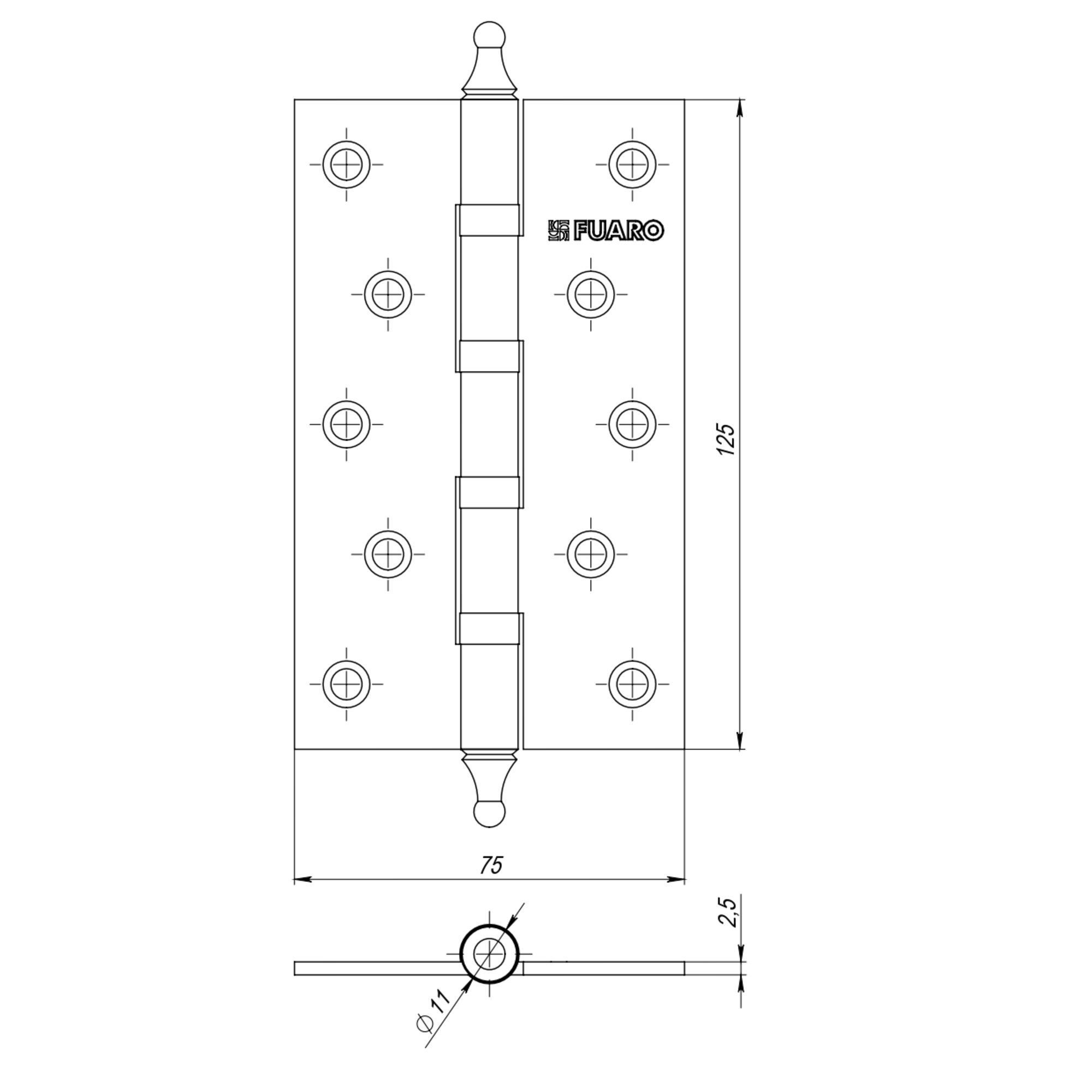Петля Fuaro (Фуаро) универсальная IN5400UA-BL SB (4BB/A/BL 125x75x2,5) мат. золото БЛИСТЕР - Вид 2
