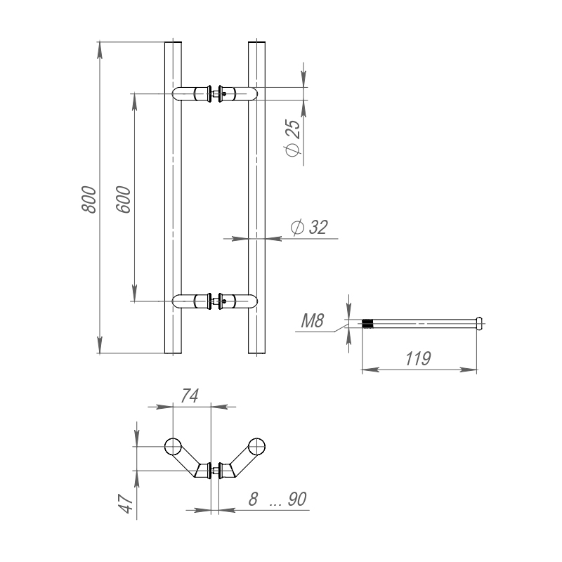 Ручка-скоба Fuaro (Фуаро) PULL.PH32/800.45 INOX 304 (PH-45-32/800-INOX) - Вид 2