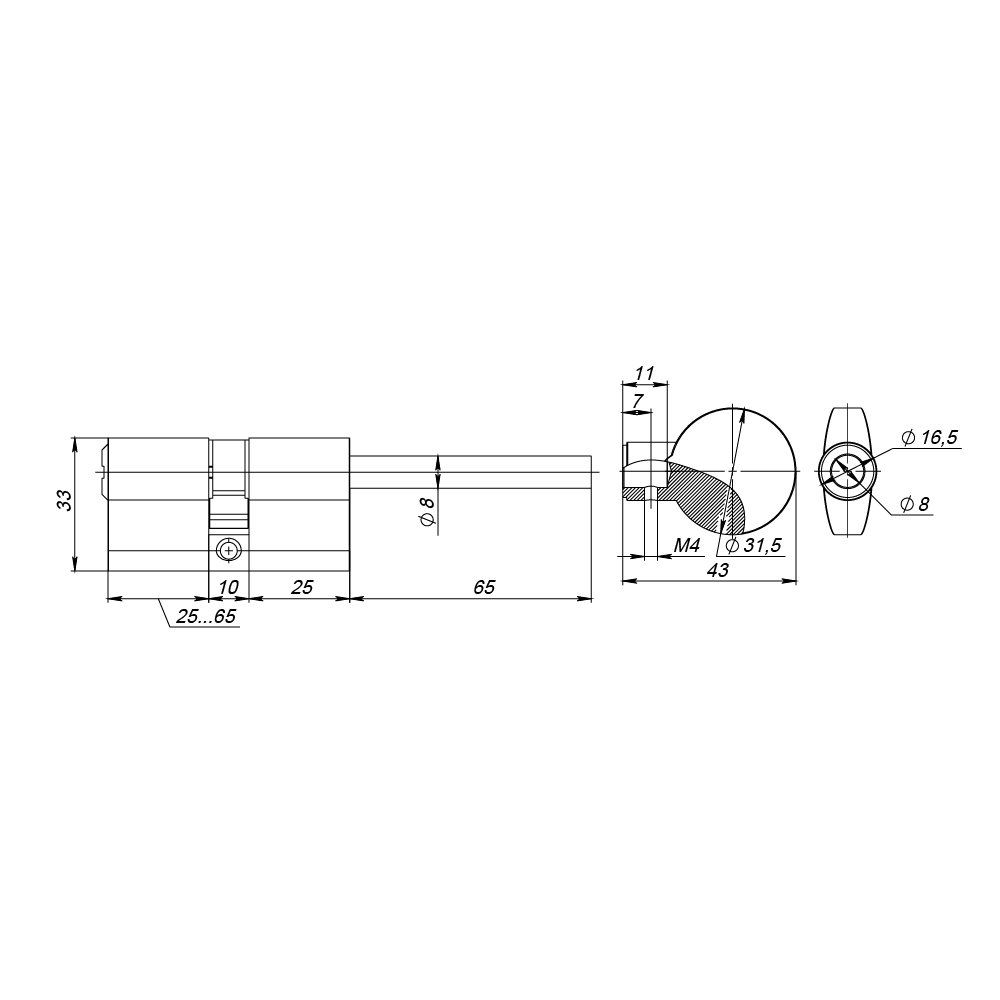 Цилиндровый Fuaro (Фуаро) механизм (D-PRO507-8) D-PRO5007-8Key75(40+10+25) CP хром 5+1Key со штоком перекод. - Вид 2