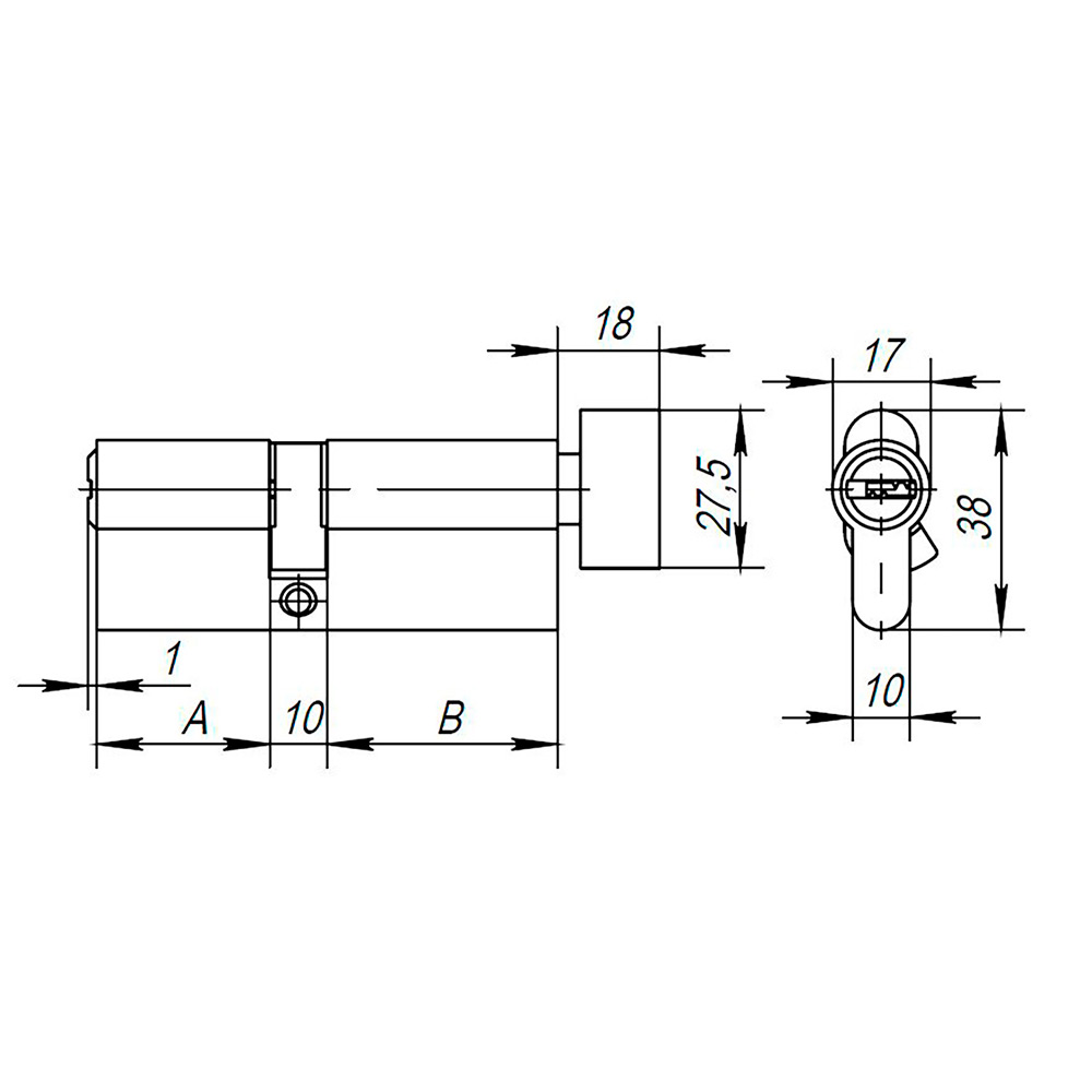Цилиндровый Ajax (Аякс) механизм (AX202/80) AX2002Knob80 (35+10+35) CP хром с вертушкой - Вид 2