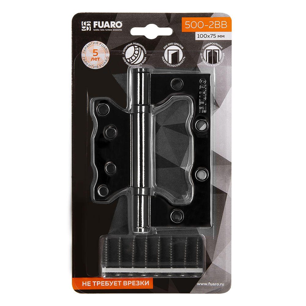 Петля Fuaro (Фуаро) универсальная без врезки IN4500W-BL BN (500-2BB/BL 100x2,5) черный глянец БЛИСТЕР - Вид 2