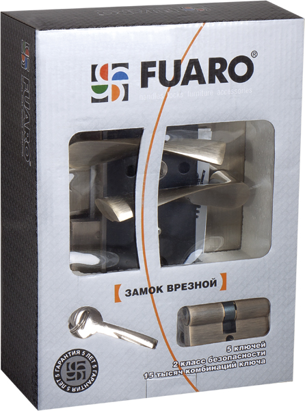 Замок цилиндровый Fuaro (Фуаро) с в комплекте с ручкой LOCKSET.9011 (SET F9011) AB бронза - Вид 3