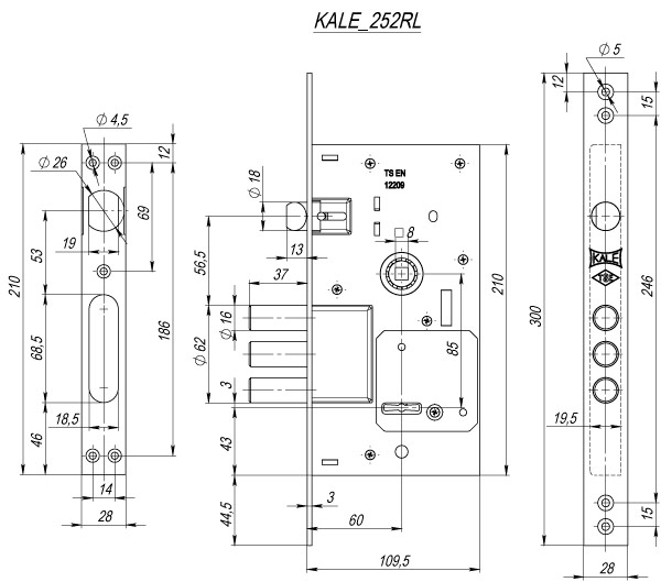 Врезной сувальдный замок Kale Kilit 252/RL - Вид 2