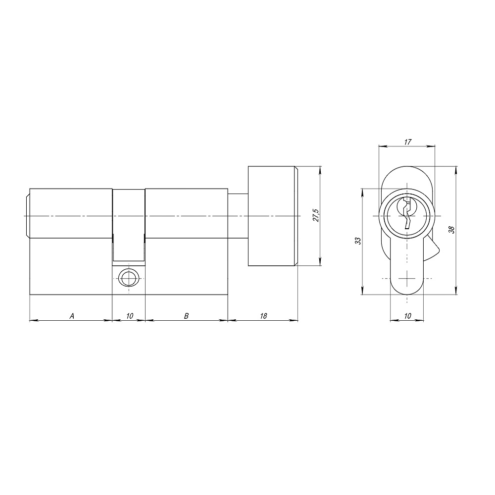 Цилиндровый Ajax (Аякс) механизм (AZ102/80) AZ1002Knob80 (35+10+35) CP хром - Вид 2