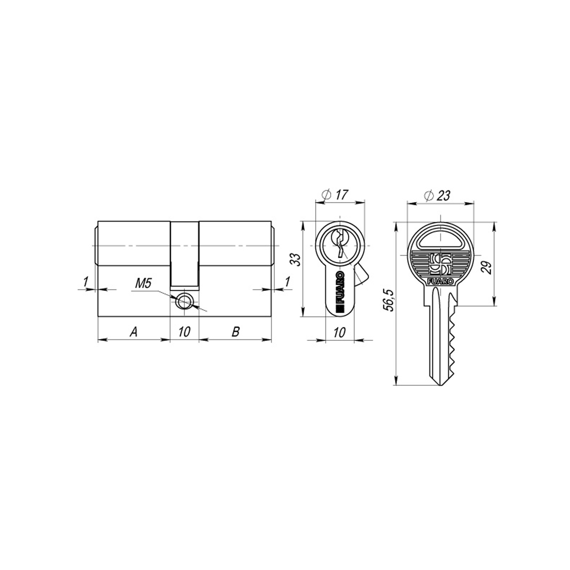 Цилиндровый Fuaro (Фуаро) механизм 1000ZA Key60(25+10+25) SSG сатинированное золото 5Key - Вид 2