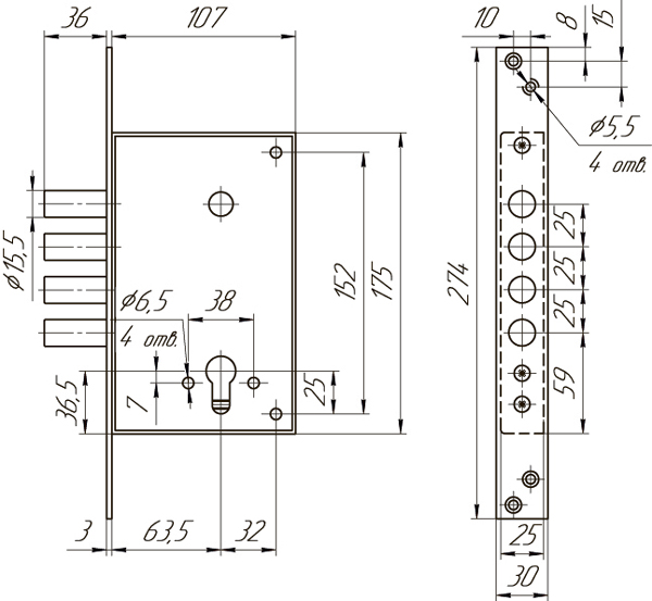 Корпус Mettem (Меттэм) врезного замка ЗВ1 711.0.0 (никель) - Вид 2