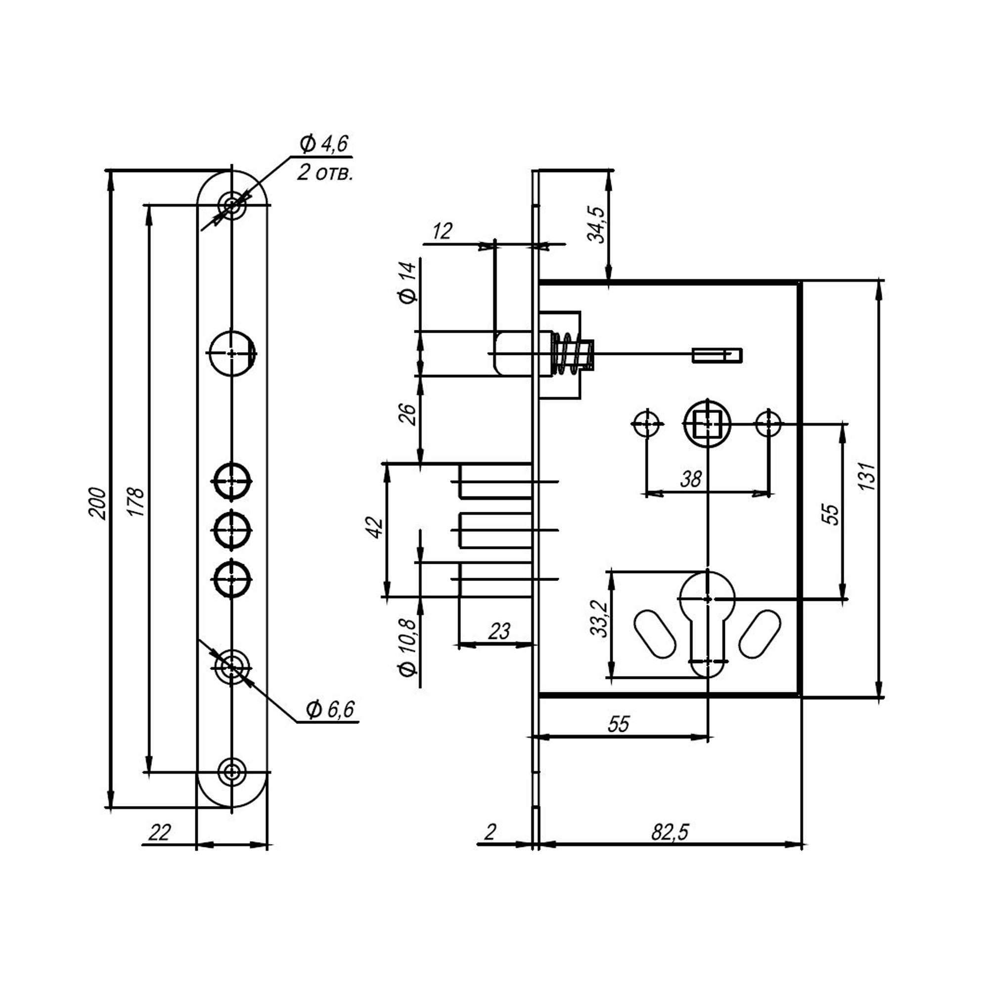 Корпус Ajax (Аякс) врезного замка с ручками на планке KIT А5-3155/3 W/B - Вид 3