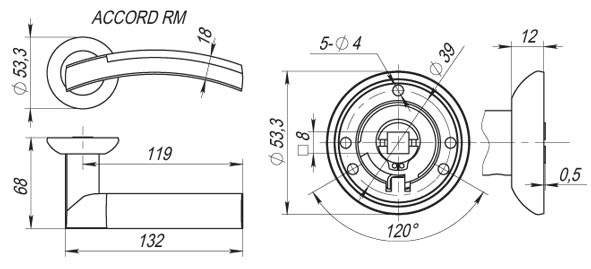 Ручка Fuaro (Фуаро) раздельная R.RM54.ACCORD (ACCORD RM) SN/CP-3 матовый никель/хром - Вид 2