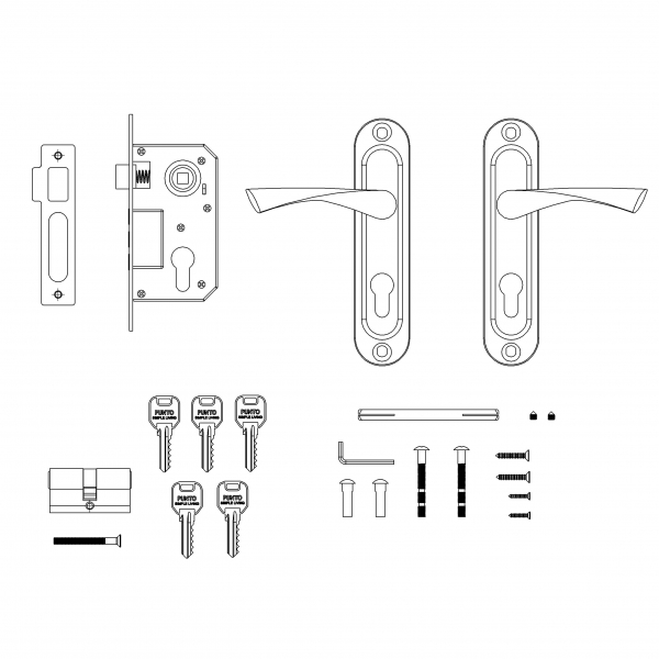 Замок Punto (Пунто) цилиндровый в комплекте с ручкой LOCKSET15.CRONA.4061-3 (KIT P15 4061/3 CRONA) SN мат.никель - Вид 2
