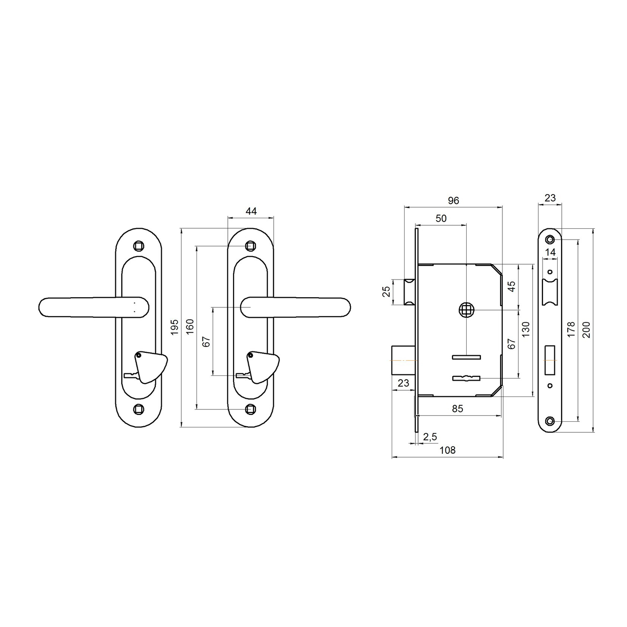 Замок Absolyute (Абсолют) врезной сувальдный с защёлкой в комплекте с ручкой ЗВ9.2-08 (серебро антик), 3 кл. - Вид 2