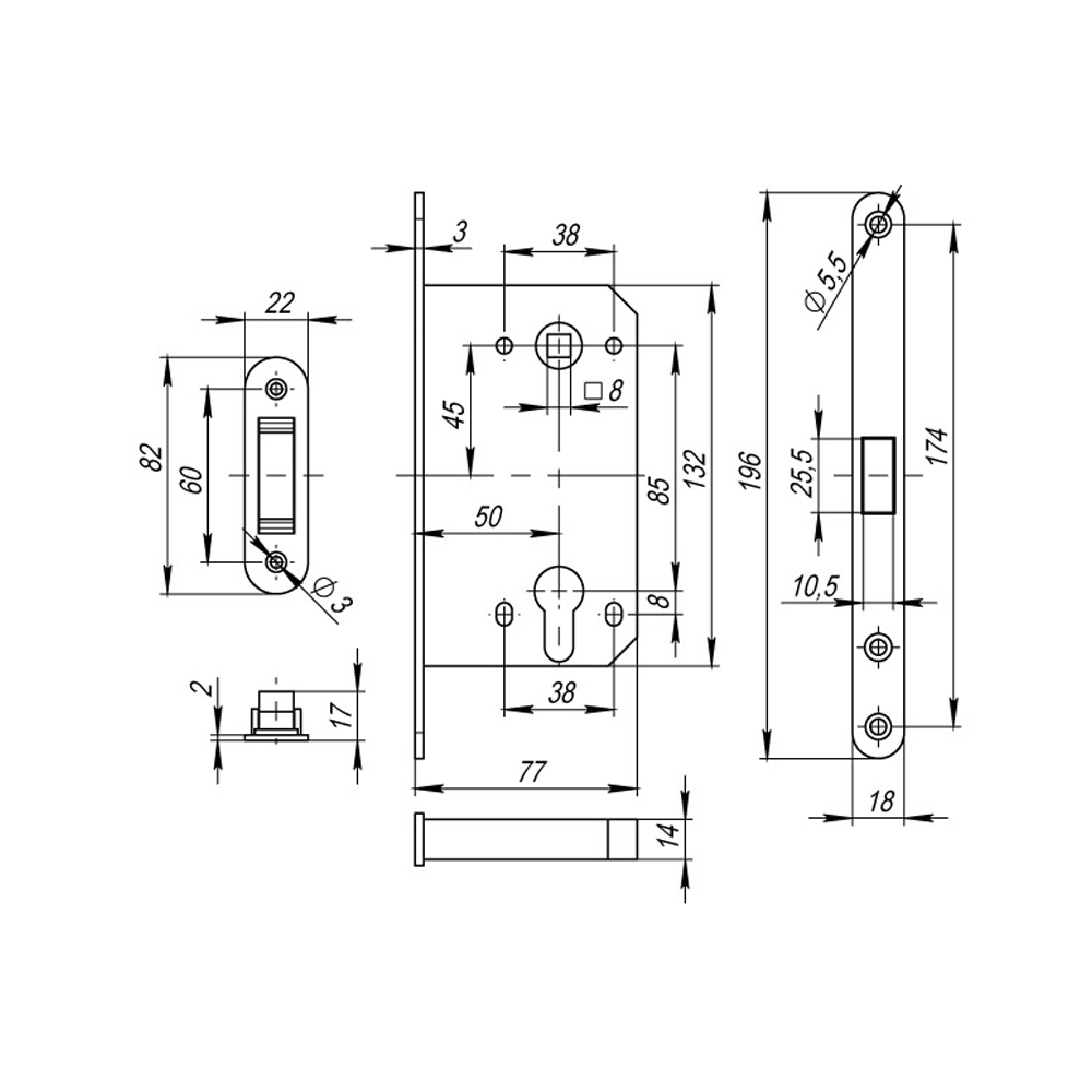 Корпус Fuaro (Фуаро) врезного замка MAGNM85C-50 (M85C-50) SSC сатинированный хром - Вид 2