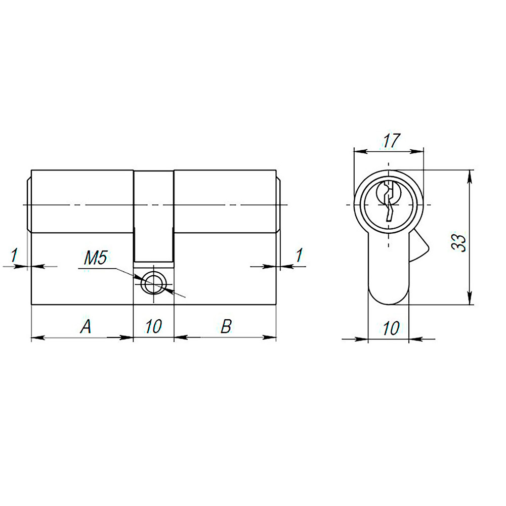 Цилиндровый Ajax (Аякс) механизм (AX100/70) AX1000Key70 (30+10+30) CP хром - Вид 2