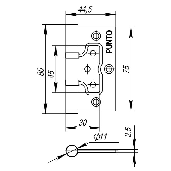 Петля Punto (Пунто) универсальная без врезки IN3200W AC (200-2B 75x2,5) медь - Вид 2