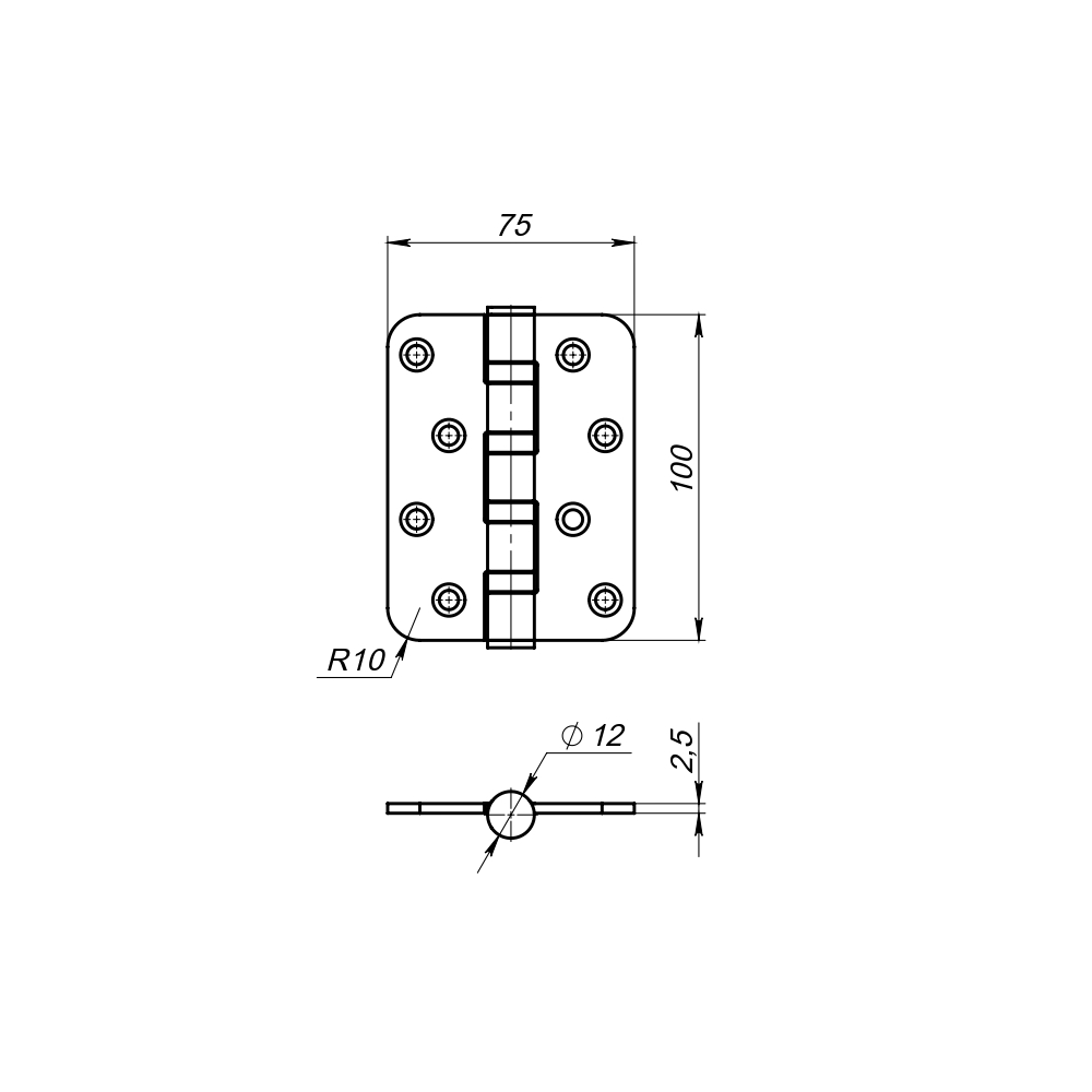 Петля Fuaro (Фуаро) универсальная IN4400U-R10 PB (4BB-R10 100x75x2,5) латунь - Вид 2
