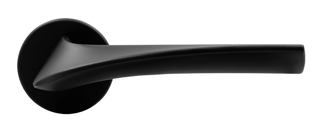 Ручка дверная COMETA R5 NERO-ST на круглой розетке цвет черный soft-touch, ЦАМ - Вид 2