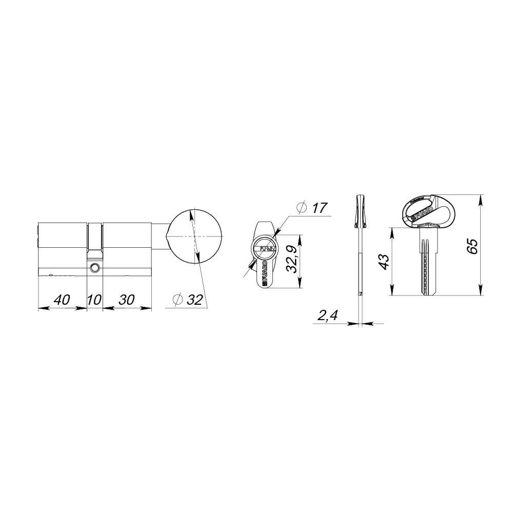 Цилиндровый Fuaro (Фуаро) механизм (D-PRO502-8/80) D-PRO5002-8Knob80(40+10+30) CP хром 5+1Key с верт. перекод. - Вид 2